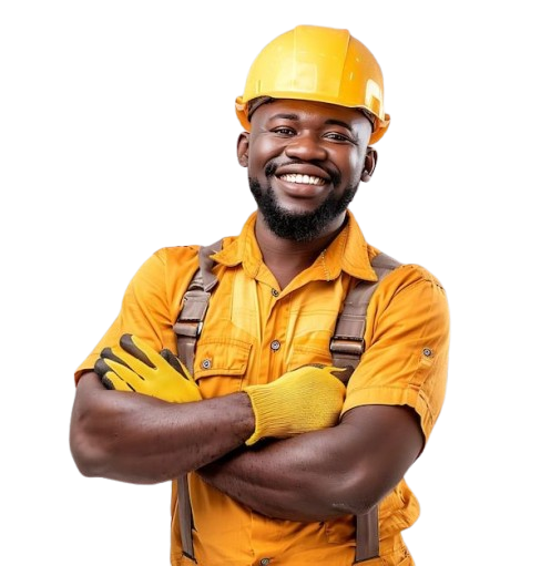 Happy African Builder Standing Pleased Posing on isolated transparent background Premium AI generated PSD removebg preview